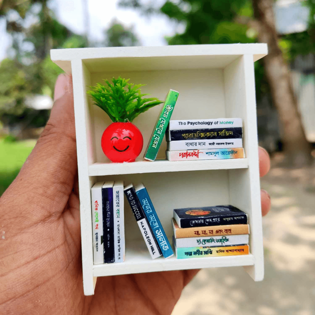 হ্যান্ডমেড মিনিএচার বুকশেলফ, ছোট বই ও কিউট প্ল্যান্ট | বুক লাভার টেবিল ডেকোর